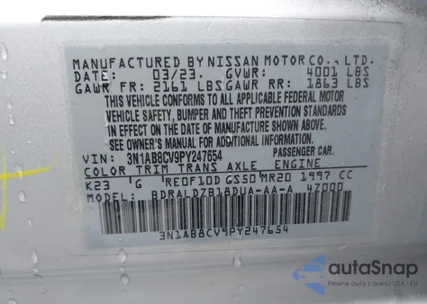 2023 Nissan Sentra Sv Xtronic Cvt from USA, damaged, VIN 3N1AB8CV9PY247654